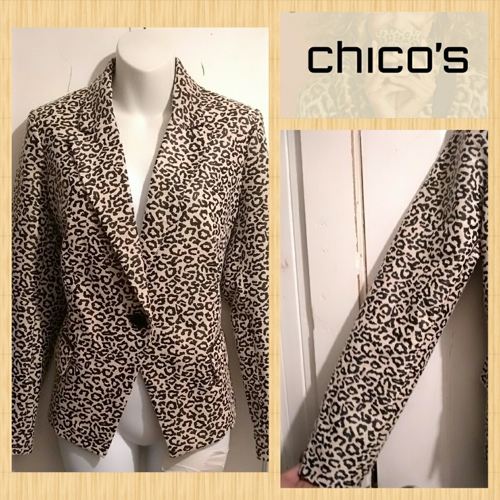 Chico's Cheetah Print Faux Sueded Blazer Sz S/4